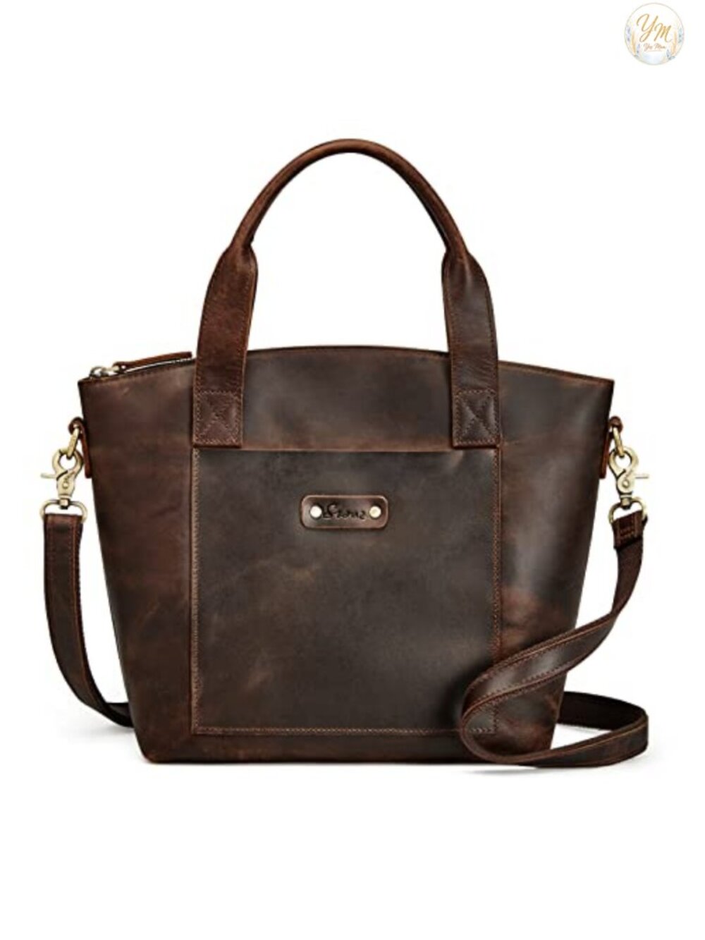 Genuine Leather Satchel Handbag with Crossbody Strap